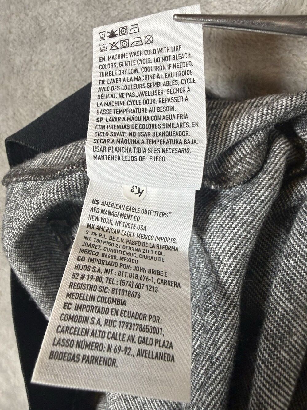American Eagle Stretch Pants XL Gray Pinstripe Pull On Career Work Cropped Flare - Picture 11 of 13